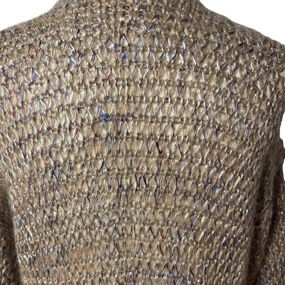 Wool Blend Chunky Knit Open Cardigan Sweater Brown Long Womens M soft cozy - Picture 8 of 10